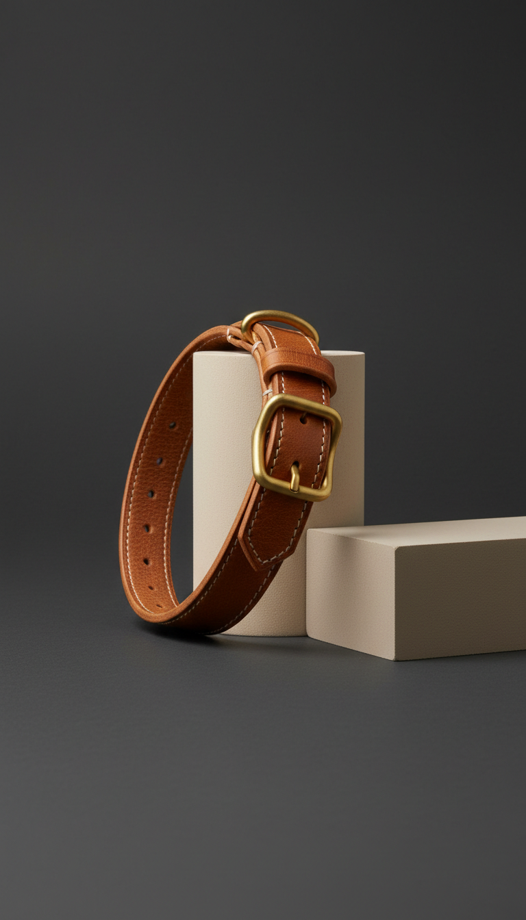Natural leather city dog collar