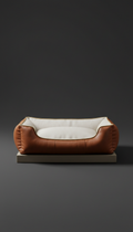 Minimalist linen and leather dog bed