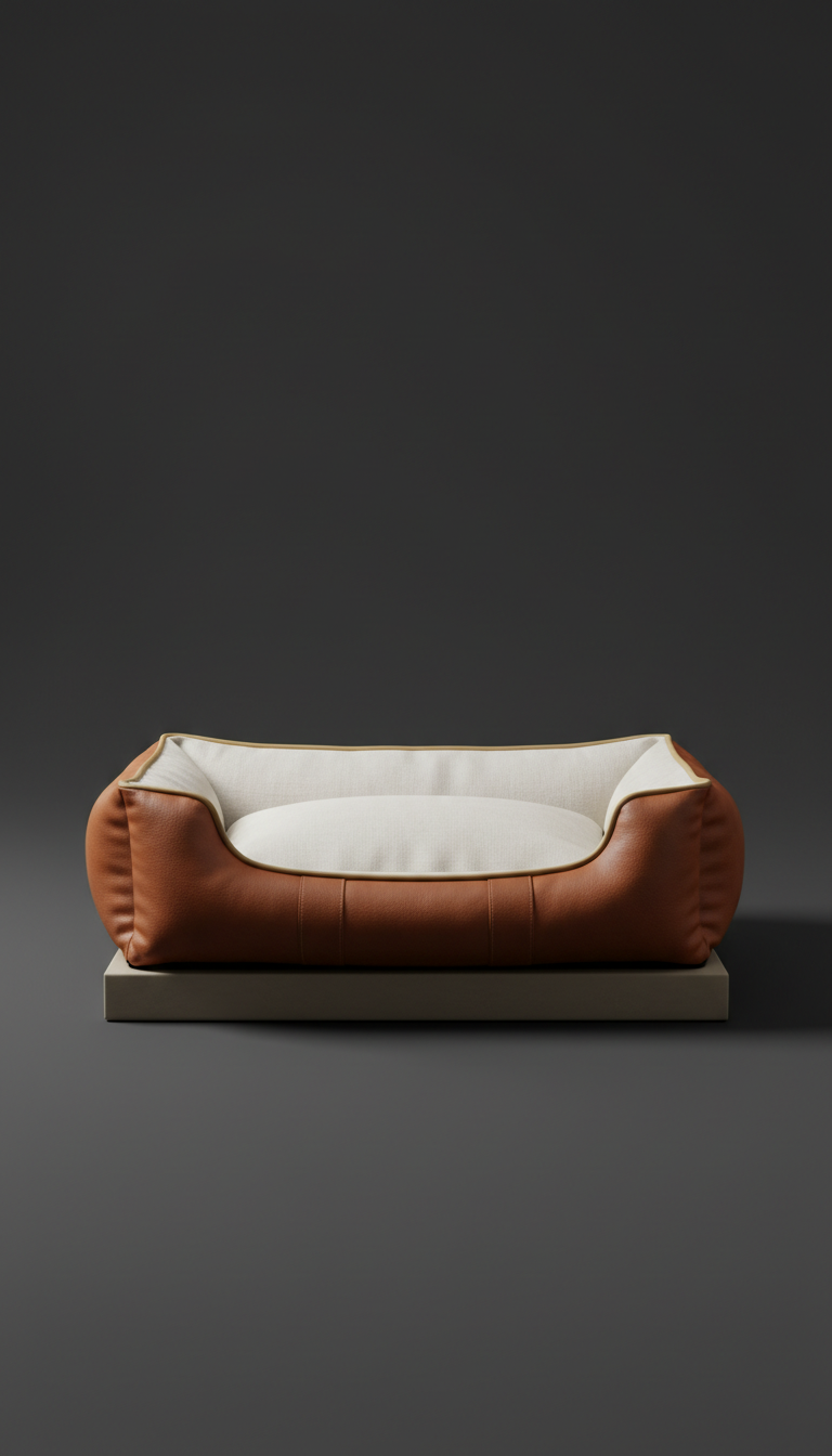 Minimalist linen and leather dog bed