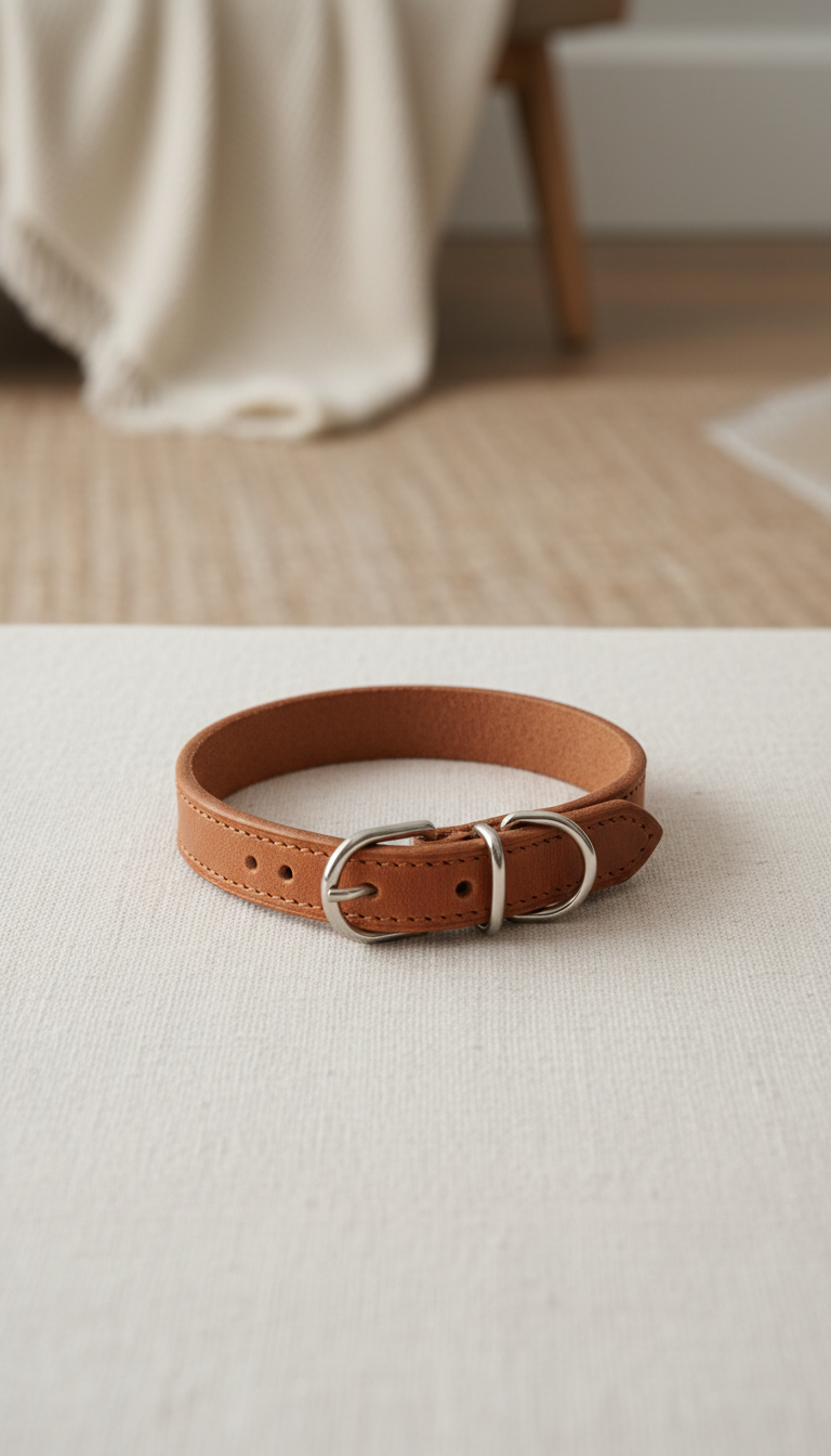 Clay Leather Cat Collar with Brass Buckle