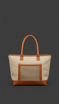 Linen and leather pet carrier tote