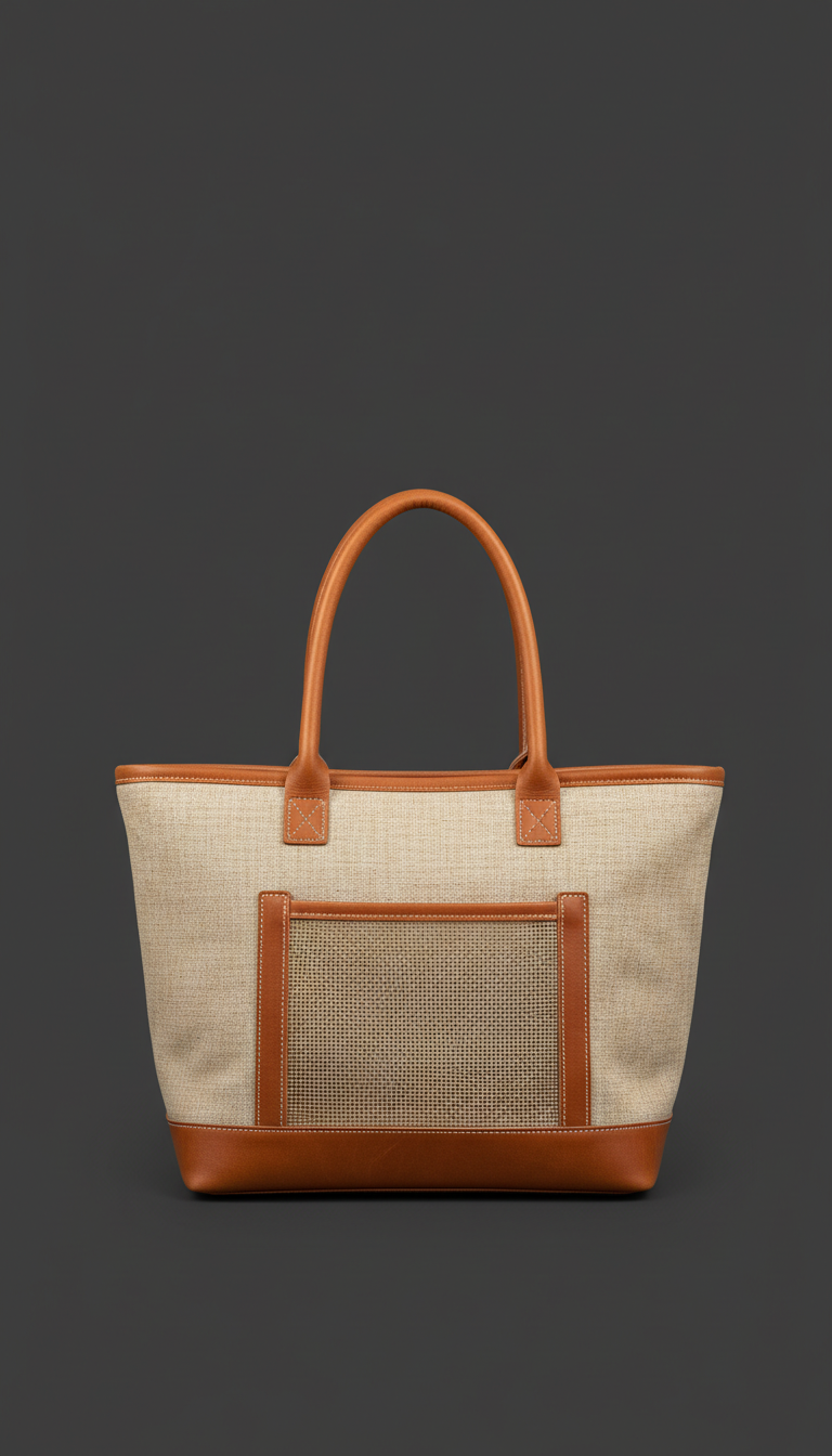 Linen and leather pet carrier tote